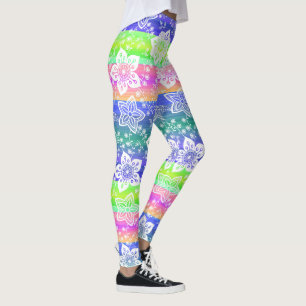 Leggings Floral Retro Funky En El Patrón De Rayas Guay De M