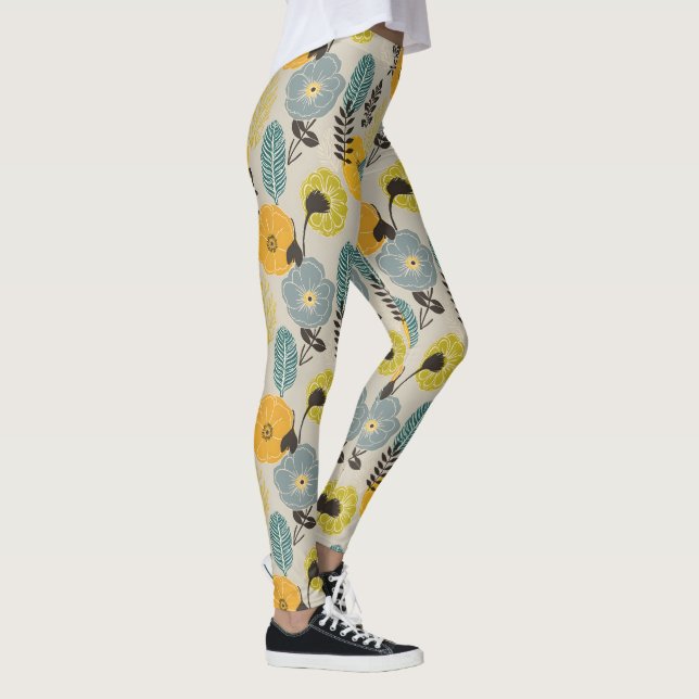 Leggings Floral retro moderna sobre gris (Derecha)