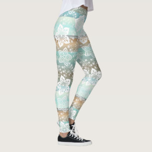 Leggings Floral Retro Sobre Moda Funky Patrón De Rayas Gua