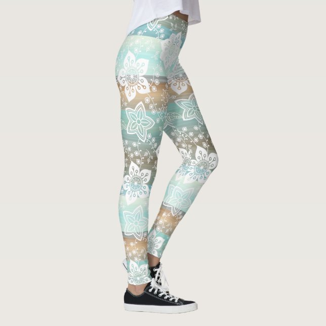 Leggings Floral Retro Sobre Moda Funky Patrón De Rayas Guay (Derecha)