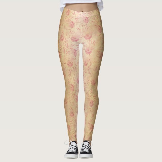 Leggings Floral Rosa Rosa Gold Shimmer (Anverso)