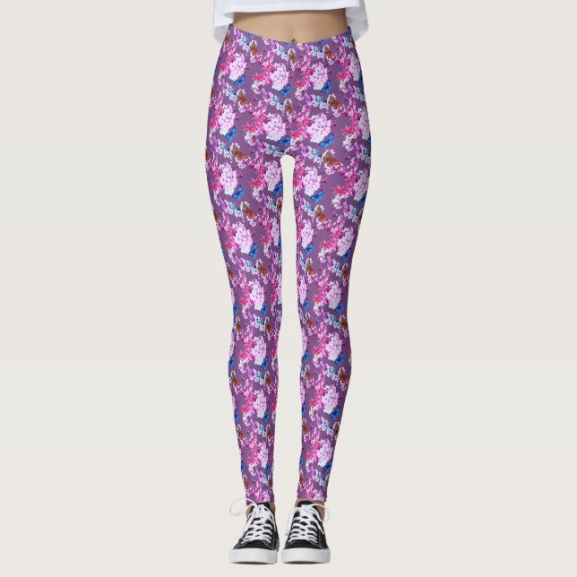 Leggings Floral rosa sobre malva con mariposas (Anverso)
