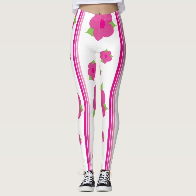 Leggings Floral rosa y franja (Anverso)