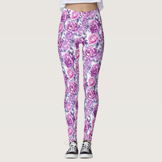 Leggings Floral rosa y morada elegante (Anverso)