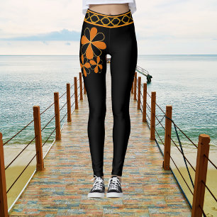 Leggings Floral Rustic Retro Vintage Black Brown Country
