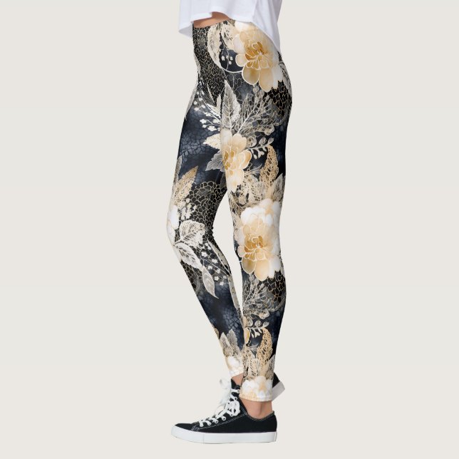 Leggings Floral salvaje de leopardo negro crema (Izquierda)