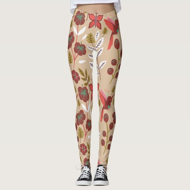 Leggings Floral seamless pattern flowers, birds, butterfly (Anverso)