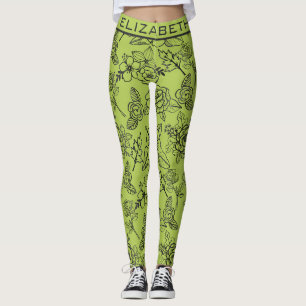Leggings Floral sin soldadura patrón verde bg nombre person