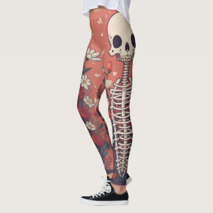 Leggings Floral Skeleton Halloween Skull Ribcage