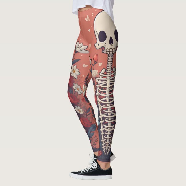 Leggings Floral Skeleton Halloween Skull Ribcage (Izquierda)