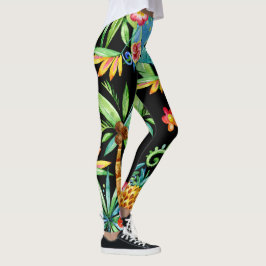 Leggings Floral Tropical Exótica Piernas Negras