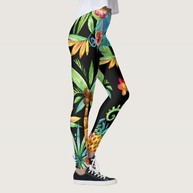 Leggings Floral Tropical Exótica Piernas Negras (Derecha)