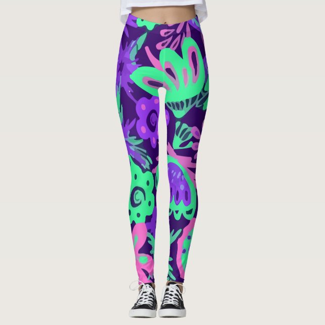 Leggings Floral Tropical Neon Colors Bright (Anverso)