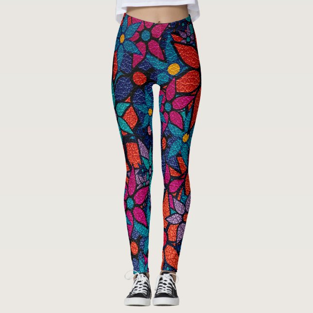 Leggings Floral turquesa rosa morada naranja (Anverso)