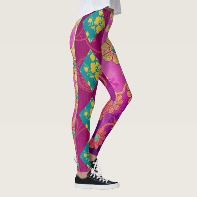 Leggings Floral turquesa rosa ORIENTAL - Piernas (Derecha)