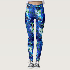 Leggings Floral verde azul de búho abstracto caprichoso
