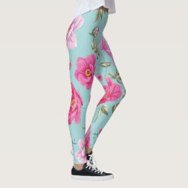 Leggings Floral verde azulado rosado del vintage
