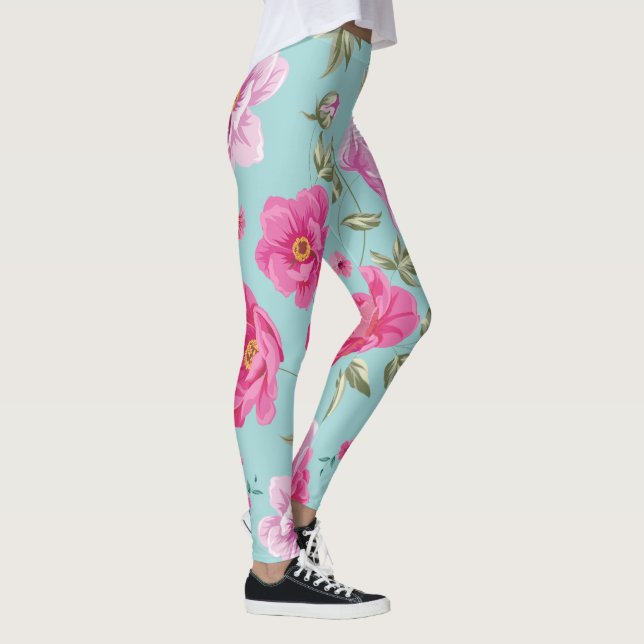 Leggings Floral verde azulado rosado del vintage (Derecha)