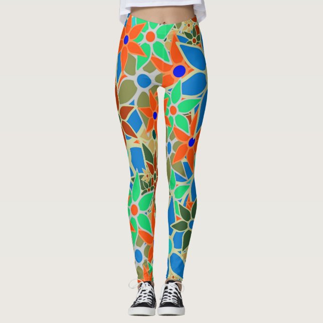 Leggings Floral verde de la Casa de la Moneda Azul naranja (Anverso)