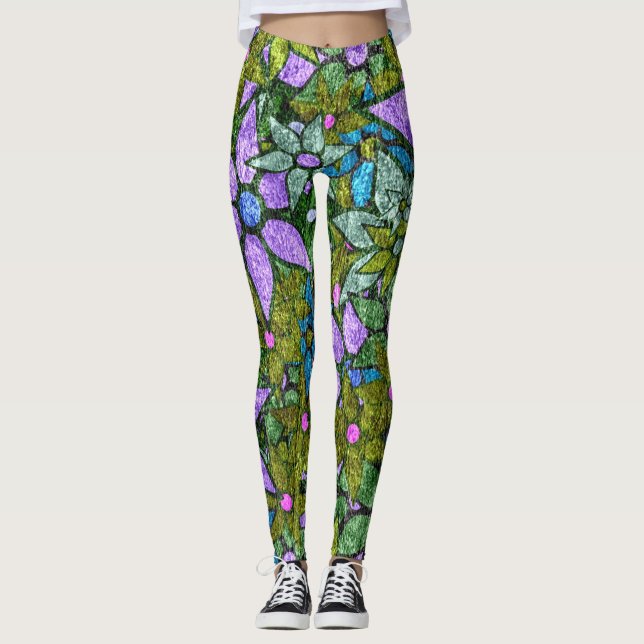 Leggings Floral verde violeta (Anverso)