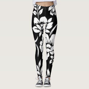 Leggings Floral Vintage Negro Y Patttern Blanco