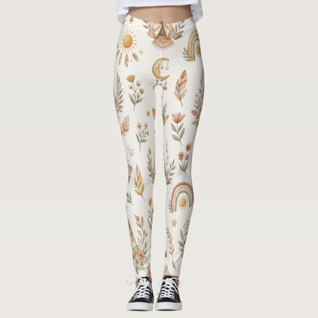 Leggings Florales Boho Acuarela Arcoíris Pastel (Anverso)