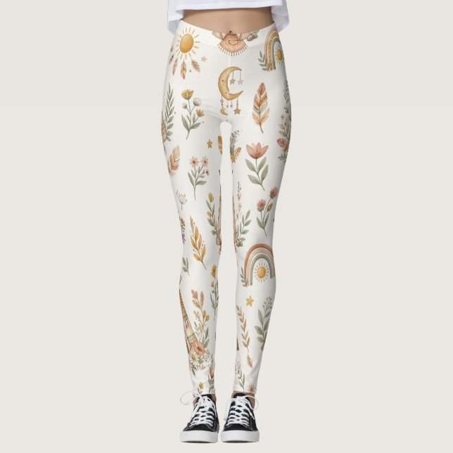 Leggings Florales de Arcoíris Pastel Acuarela Boho (Anverso)