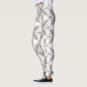 Leggings Florales de Henna Mandala Negro Blanco