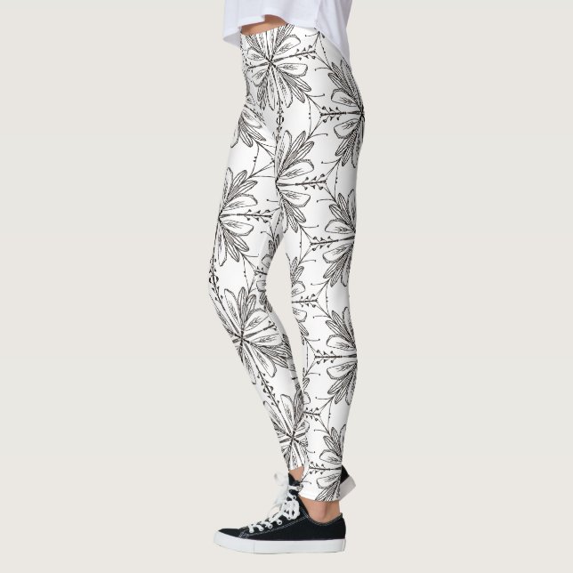 Leggings Florales de Henna Mandala Negro Blanco (Izquierda)