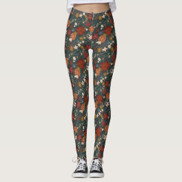 Leggings Florales de invierno ventilado a mano verde oscuro