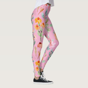 leggings florales de peonía acuarela pastel