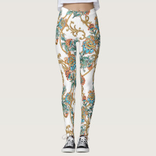 Leggings Florales dorados barrocos elegantes