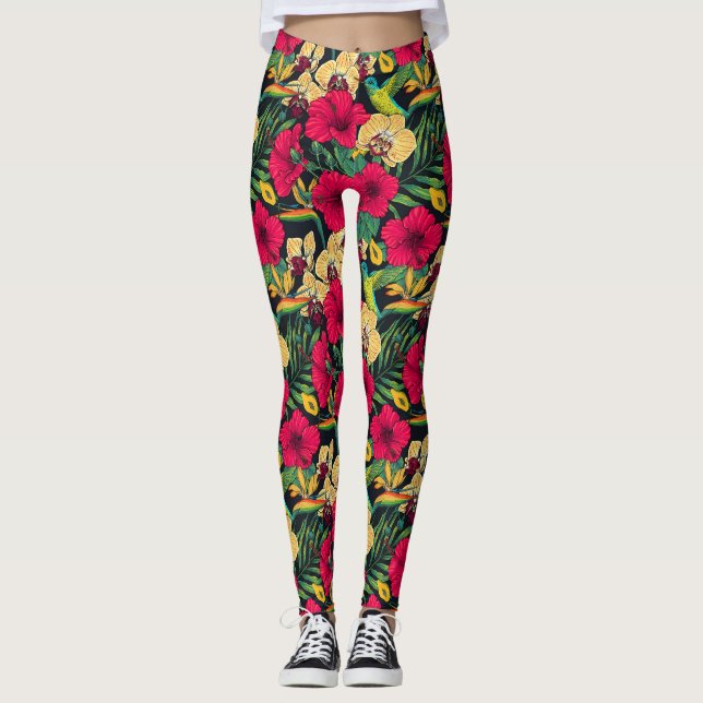 Leggings Florales Tropicales y Colibrí - Botanica de Verano (Anverso)