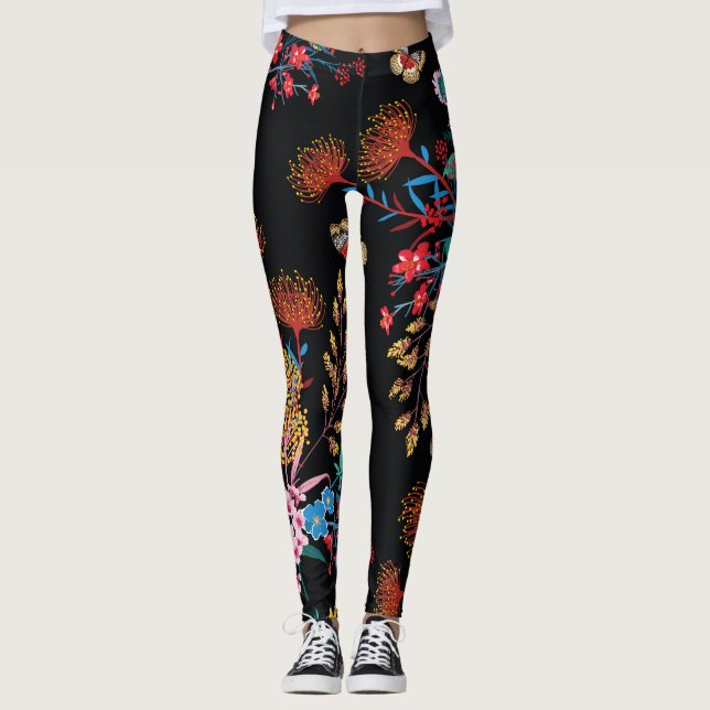 Leggings Floreciente estilo mariposas jardín estilo liberta (Anverso)