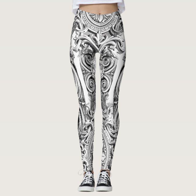Leggings Florecimiento blanco y negro (Anverso)