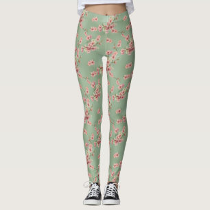 Leggings Florecimiento de cerezos en rosa y Verde azulado