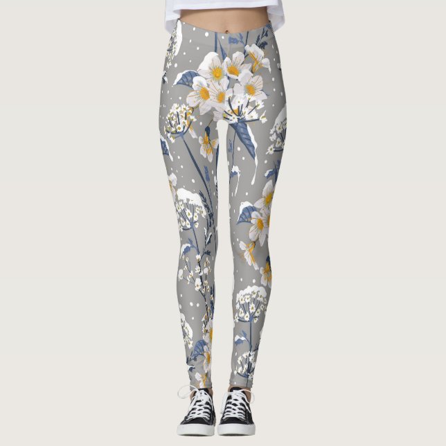 Leggings Florecimiento del Invierno: Delicado Patrón Floral (Anverso)