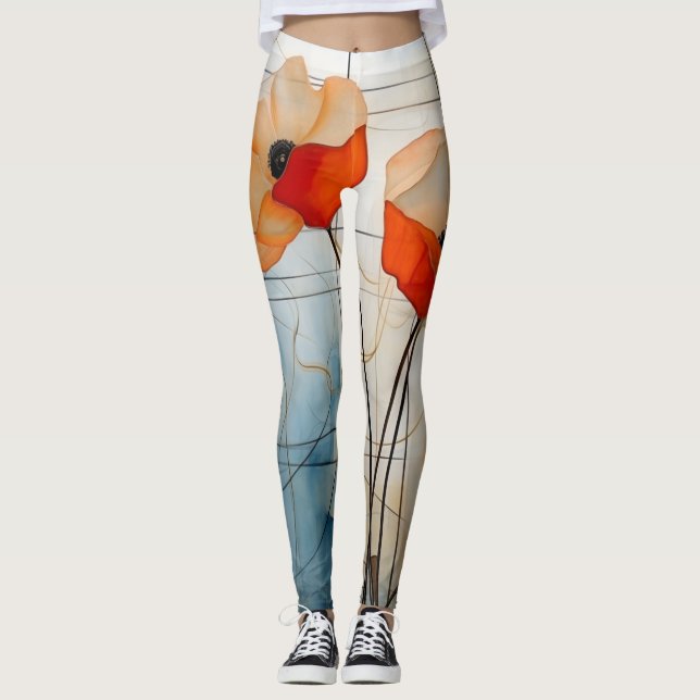 Leggings Flores abstractas de amapola en estilo geométrico  (Anverso)