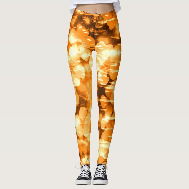 Leggings Flores abstractas de color naranja brillante, agua (Anverso)