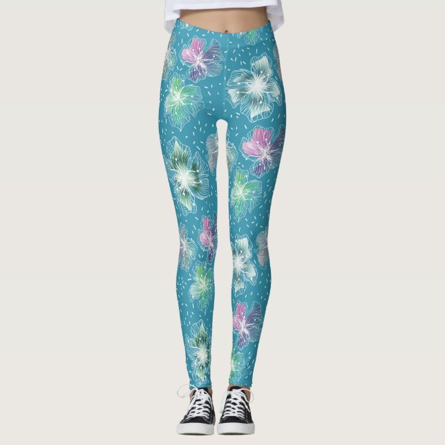 Leggings Flores abstractas en hermosos tonos azul claro (Anverso)