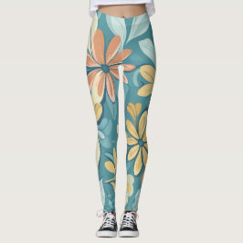 Leggings Flores abstractas pasteles modernas beige azul