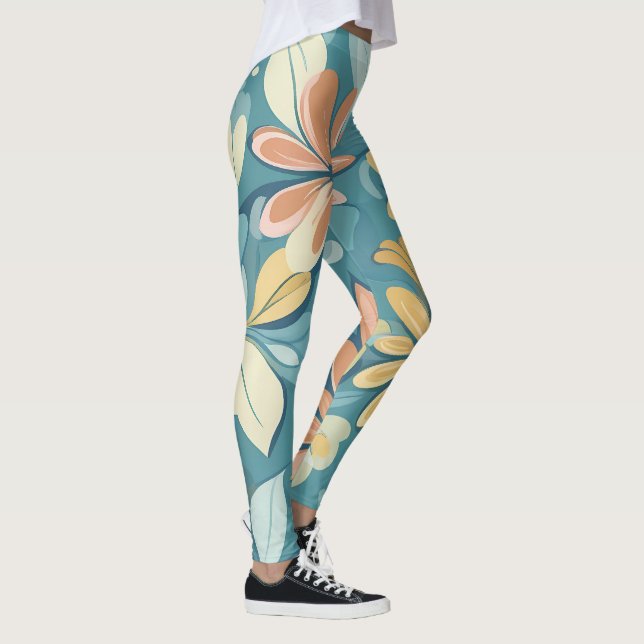 Leggings Flores abstractas pasteles modernas beige azul (Derecha)