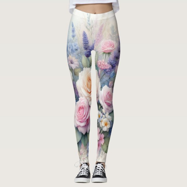 Leggings Flores acuarelas en tonos pastel suaves (Anverso)
