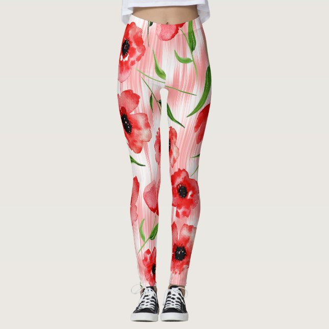 Leggings Flores acuarelas: ikat de adormidera. (Anverso)