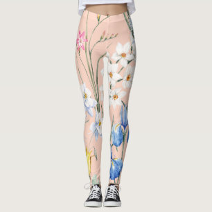Leggings Flores acuáticas de primavera, tapicería retro.