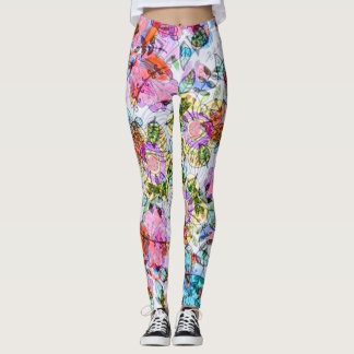 Leggings Flores acuáticas hojas de colores vivos colores pa