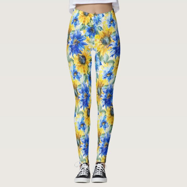 Leggings Flores amarillas azules (Anverso)