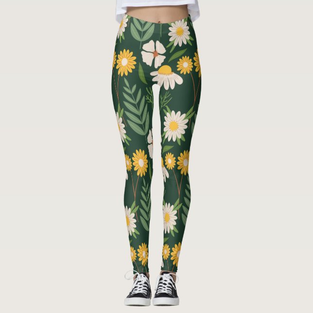 Leggings Flores amarillas con hojas verdes (Anverso)