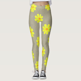 Leggings flores amarillas de primavera sobre fondo gris abs