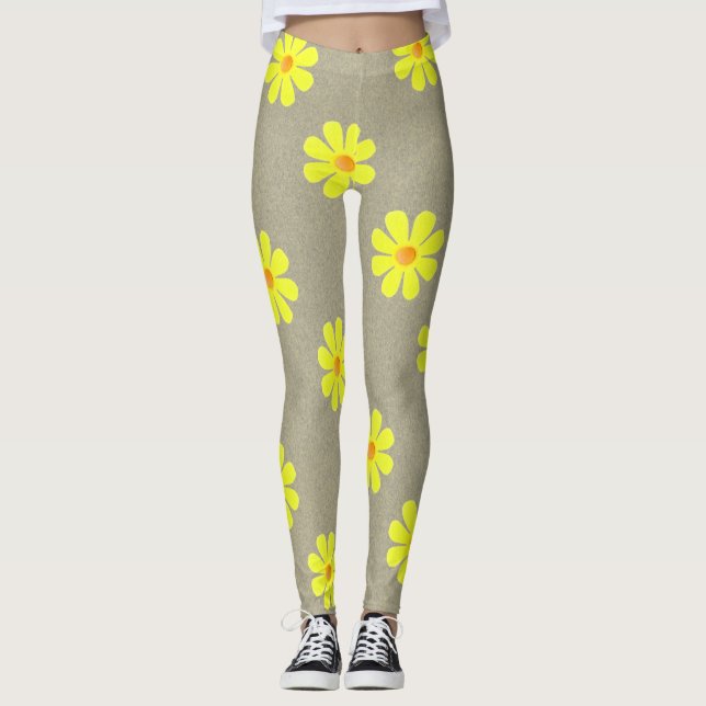 Leggings flores amarillas de primavera sobre fondo gris abs (Anverso)
